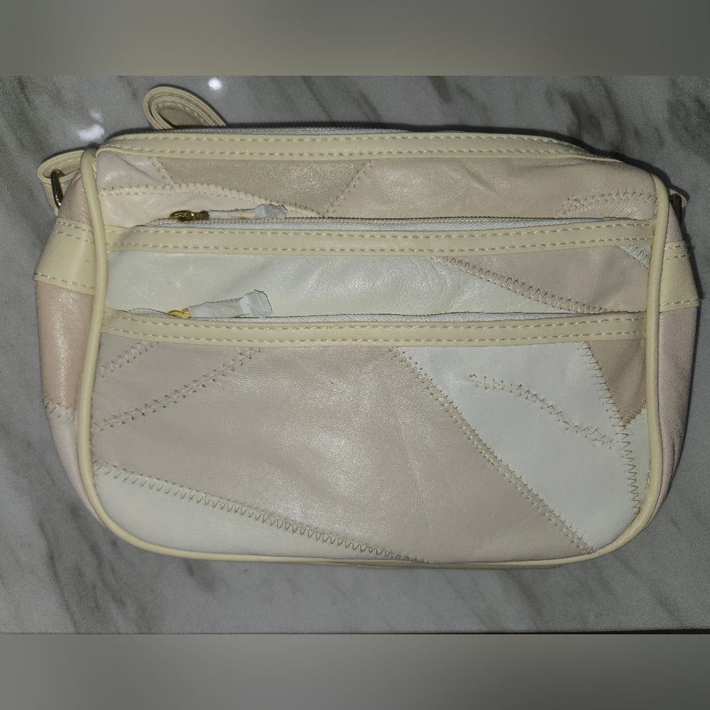 Vintage Beige, White, and Light Pink Patchwork Women's Leather Bag